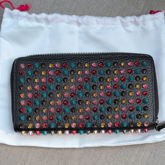Christian Louboutin Rainbow Rock Stud Spiked Leather Wallet EUC - Picture 1 of 17